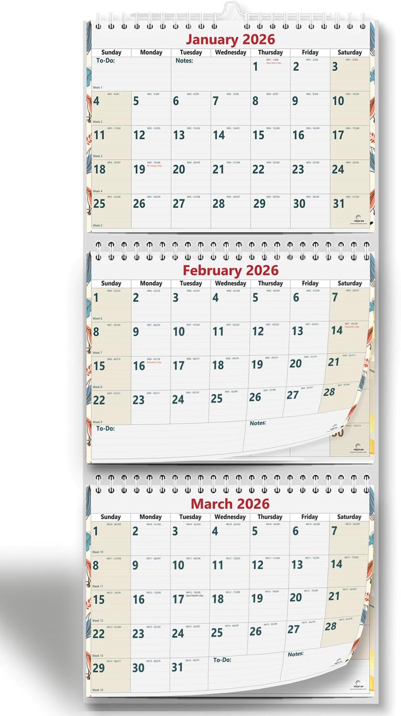 STRIVE ZEN 2026 2027 3-Month Wall Calendar by StriveZen, Move-a-Page, 11 x 26 Inches, Large, Vertical, Wire bound, January 26 - December 27, Use as Three Separate Calendars - Image 1